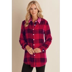 Women's Plaid Velvet Big Shirt by Soft Surroundings, in Moroccan Red size 2XS (0)