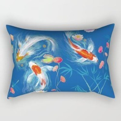 Blue Japanese Water Garden Rectangular Pillow by Designed By Debby - Small (17" x 12")
