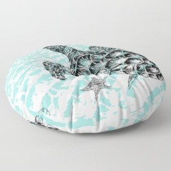 Sea Turtle Print In Black And White Floor Pillow by Rachel's Fine Lines - ROUND - 30" x 30"