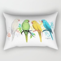 Rectangular Pillow | Indian Ringneck Parrots by Sylvan Mist Art - Small (17" x 12") - Society6