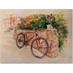 Winston Porter Floral Summer w/ Bicycle - Unframed Painting on Wood Metal in Brown/Green/Red, Size 16.0 H x 32.0 W x 1.0 D in | Wayfair found on Bargain Bro from Wayfair for USD $57.75