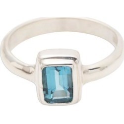Blue Tablet,'Faceted Rectangle Blue Topaz Sterling Silver Ring'