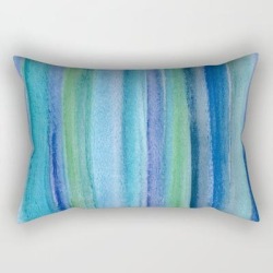 Blue And Green Watercolor Stripes - Underwater Reeds / Abstract Rectangular Pillow by Metro Shower Curtains - Small (17" x 12")