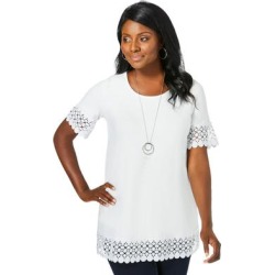 Plus Size Women's Crochet Trim Tunic by Jessica London in White (Size 18/20) Long Shirt found on Bargain Bro from Jessica London for USD $30.39