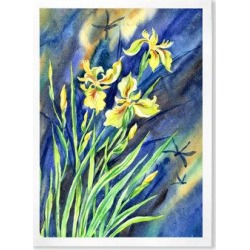 Winston Porter Abstract Yellow Irises Dragonflies Flowers - Traditional Canvas Wall Art Canvas & Fabric in Blue/Green/Yellow | Wayfair found on Bargain Bro from Wayfair for USD $111.71