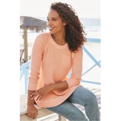 Women Autumn Waffle T-Shirt Orange by Soft Surroundings, in Apricot Ice size 1X (18-20)