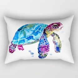 Sea Turtle, Blue Purple Turtle Illustration, Sea Turtle Design Rectangular Pillow by Surenart - Small (17" x 12")