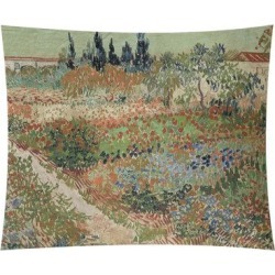 Winston Porter Browerville Bluhender Garten Mit Pfad Tapestry Polyester in Green/White/Indigo, Size 83.5 H x 71.0 W in | Wayfair