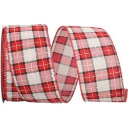 The Holiday Aisle® Stitched Linen Plaid Lauren Wired Edge Ribbon Fabric in Red/White, Size 2.5 H x 360.0 W x 4.0 D in | Wayfair found on Bargain Bro from Wayfair for USD $35.71