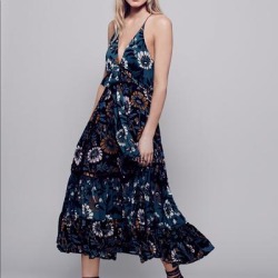 Free People Dresses | Free People Nwot Pages Of Gold Maxi Dress | Color: Black/Blue | Size: M