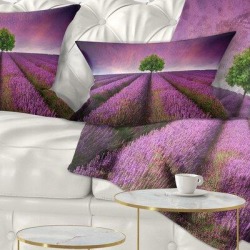 East Urban Home Floral Lavender Field Sunset w/ Single Tree Lumbar Pillow Polyester/Polyfill blend in Green | Wayfair found on Bargain Bro from Wayfair for USD $28.11