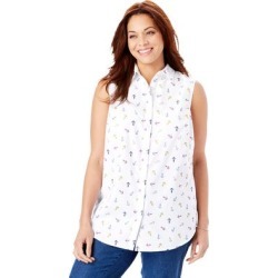 Plus Size Women's Perfect Button Down Sleeveless Shirt by Woman Within in White Multi Anchor (Size 42/44) found on Bargain Bro Philippines from fullbeauty for $23.99
