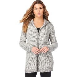Plus Size Women's Tweed Thermal Hoodie Cardigan by Roaman's in Heather Grey Black (Size 30/32) Sweater found on Bargain Bro from Roamans.com for USD $30.40