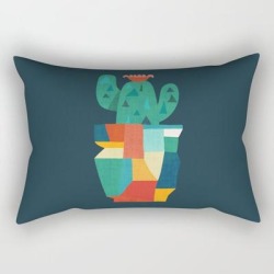 Blooming Cactus In Cracked Pot Rectangular Pillow by Picomodi - Small (17" x 12")