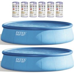 Intex Inflatable Above Ground Swimming Pool Set (2Pack) w/Replacement Filter (6Pack) Plastic in Blue, Size 18.0 H x 48.0 W in | Wayfair found on Bargain Bro from Wayfair for USD $1,066.41