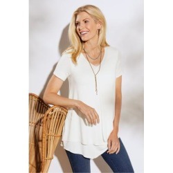 Women Calligraphy Top by Soft Surroundings, in Marshmallow size 1X (18-20)