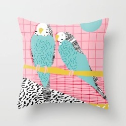 Hottie - Throwback Retro 1980s 80s Style Memphis Dots Bird Art Neon Cool Hipster College Dorm Art Couch Throw Pillow by Wacka - Cover (16" x 16") with pillow insert - Indoor Pillow