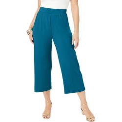 Plus Size Women's Travel Knit Wide-Leg Crop Pant by Jessica London in Deep Teal (Size 24) found on Bargain Bro Philippines from Ellos for $39.99