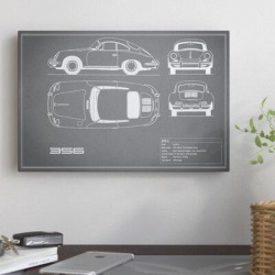 East Urban Home 'Porsche 356 C' Graphic Art Print on Canvas in Gray Canvas & Fabric in Gray/White, Size 12.0 H x 18.0 W x 0.75 D in | Wayfair found on Bargain Bro from Wayfair for USD $41.03