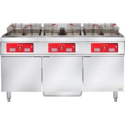 Vulcan 3ER50CF-1 150 lb. 3 Unit Electric Floor Fryer System with Computer Controls and KleenScreen Filtration - 208V, 3 Phase, 51 kW