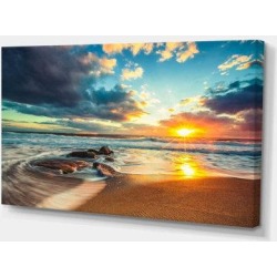 Rosecliff Heights Beautiful Cloudscape Over The Sea-Modern Beach Canvas Art Print Metal in Blue, Size 20.0 H x 40.0 W in | Wayfair found on Bargain Bro Philippines from Wayfair for $149.99