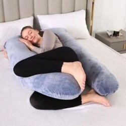 Pregnancy Pillow, U-Shape Full Body Pillow And Maternity Support Velvet Grey - Support For Back, Hips, Legs, Belly For