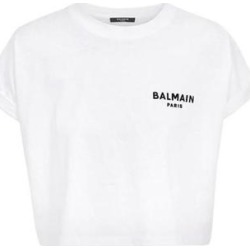 Balmain Kurzes T-Shirt aus beflockter Baumwolle mit Logo found on MODAPINS