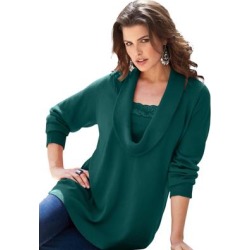 Plus Size Women's Lace-Trim Cowl Neck Sweater by Roaman's in Emerald Green (Size 6X) found on Bargain Bro from fullbeauty for USD $45.59