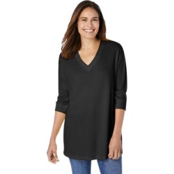 Plus Size Women's Three-Quarter Sleeve Thermal Sweatshirt by Woman Within in Black (Size 18/20) found on Bargain Bro Philippines from fullbeauty for $24.99
