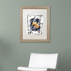 Trademark Fine Art 'Pelicos Stamp' by Nick Bantock Framed Graphic Art Canvas & Fabric in Blue/Orange, Size 14.0 H x 11.0 W x 1.25 D in | Wayfair found on Bargain Bro from Wayfair for USD $57.50