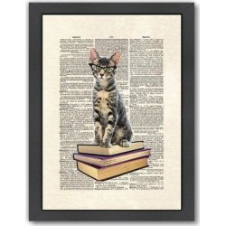 Winston Porter Bookcat Framed Graphic Art Canvas & Fabric in Black, Size 11.0 H x 9.0 W x 1.0 D in | Wayfair USSC6058 33580604 found on Bargain Bro from Wayfair for USD $44.07