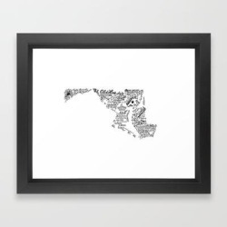 Maryland - Hand Lettered Map Framed Art Print by Type By Hand - Vector Black - X-Small-10x12