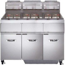 Vulcan 3GR45MF-1 Natural Gas 135-150 lb. 3 Unit Floor Fryer System with Millivolt Controls and KleenScreen Filtration - 360,000 BTU