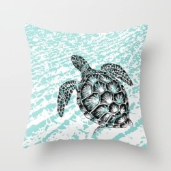 Sea Turtle Print In Black And White Couch Throw Pillow by Rachel's Fine Lines - Cover (16" x 16") with pillow insert - Indoor Pillow
