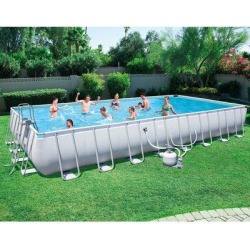 Bestway 56625E Power Steel 31ft x 16ft x 52in Rectangular Above Ground Pool Set Steel in Gray, Size 52.0 H x 192.0 W in | Wayfair 56625E-BW + EZP10 found on Bargain Bro from Wayfair for USD $1,575.53