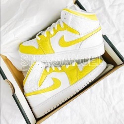 Nike Shoes | Nike Custom Air Jordan 1 Mid Sneakers | Color: White/Yellow | Size: Various
