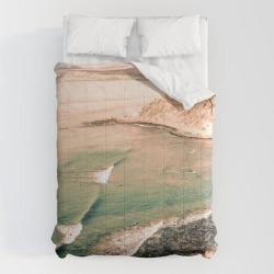 Comforters | California Pacific Coast Highway // Vintage Waves Crashing On The Beach Teal Ocean Water by Desertxpalm - Queen: 88" x 88" - Microfiber Polyester - Society6