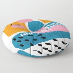 Floor Pillow | Mid Century Modern Abstract Minimalist Fun Colorful Shapes Patterns Pink Teal Yellow Ochre Bubbles by Enshape - ROUND - 30" x 30" - Society6