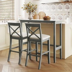 Rectangular Wood Bar Height Kitchen Breakfast Nook with 2 Chairs