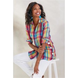 Women Kona Shores Shirt by Soft Surroundings, in Multi Plaid size 1X (18-20)