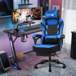 Inbox Zero PC & Racing Game Chair w/ Footrest Faux Leather in Blue/Black, Size 53.5 H x 23.2 W x 20.9 D in | Wayfair found on Bargain Bro from Wayfair for USD $113.99