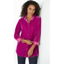 Women's Velvet Boyfriend Shirt by Soft Surroundings, in Fiery Fuchsia size S (6-8)