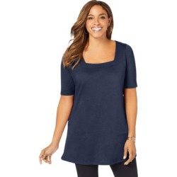 Plus Size Women's Square-Neck Tunic by Jessica London in Navy (Size L) found on Bargain Bro from Jessica London for USD $34.19