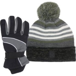Vince Camuto Boys' Mittens Zinnia - Zinnia & Gray Stripe Pom-Pom Beanie & Gray Ski Gloves found on Bargain Bro from zulily.com for USD $15.19