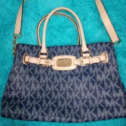 Michael Kors Bags | Denim Michael Kors Handbag | Color: Blue/Cream | Size: Os found on Bargain Bro from poshmark, inc. for USD $64.60