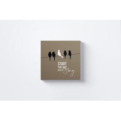 Trinx Start the Day w/ a Song - Wrapped Canvas Textual Art Print Canvas & Fabric in Brown/White, Size 16.0 H x 16.0 W x 3.0 D in | Wayfair