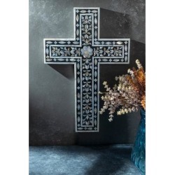 GAURI KOHLI Jodhpur Mother of Pearl Decorative Wall Cross - Black -...