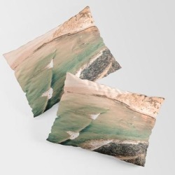 California Pacific Coast Highway // Vintage Waves Crashing On The Beach Teal Ocean Water King Size Pillow Sham by Desertxpalm - STANDARD SET OF 2 - Cotton