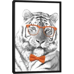 iCanvas "Tiger With Glasses And Orange Bow Tie" by Printable Lisa's Pets Framed Canvas Print