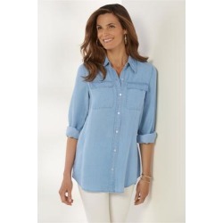 Women Tory Tencelâ„¢ Shirt by Soft Surroundings, in Light Chambray size 1X (18-20)